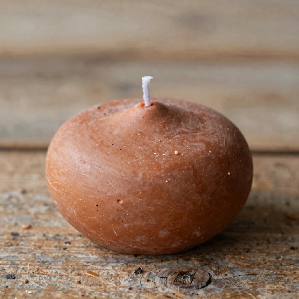 Organic form candle in terracotta