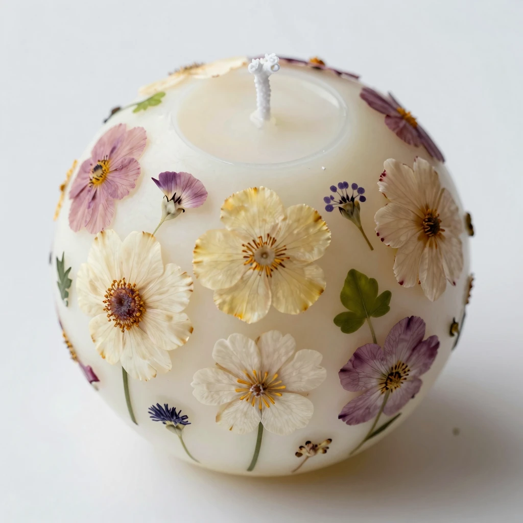 Botanical Sphere Candle with pressed flowers